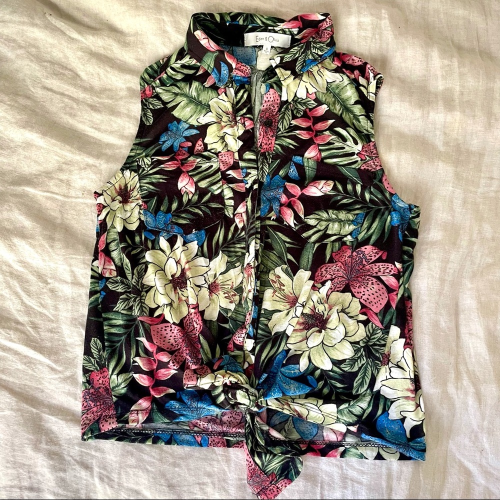 Floral button down top